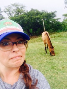 The site was huge and had a pack of horses and donkeys running around. . . . which scared me because I am scared of them. Here I am trying to face my fears.